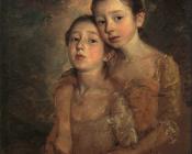 托马斯 庚斯博罗 : The Artist's Daughters with a Cat